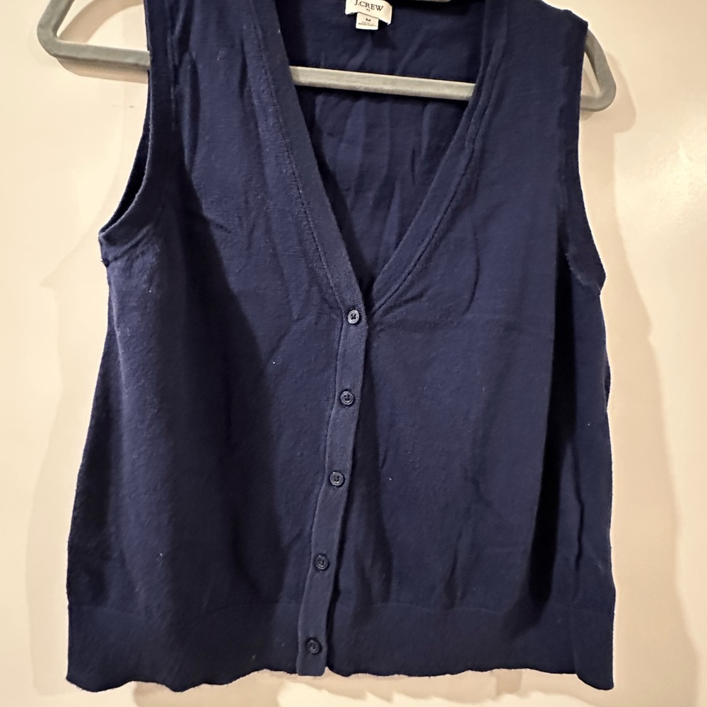 J. Crew 100% Cotton Navy Blue Sleeveless Button-Up Vest